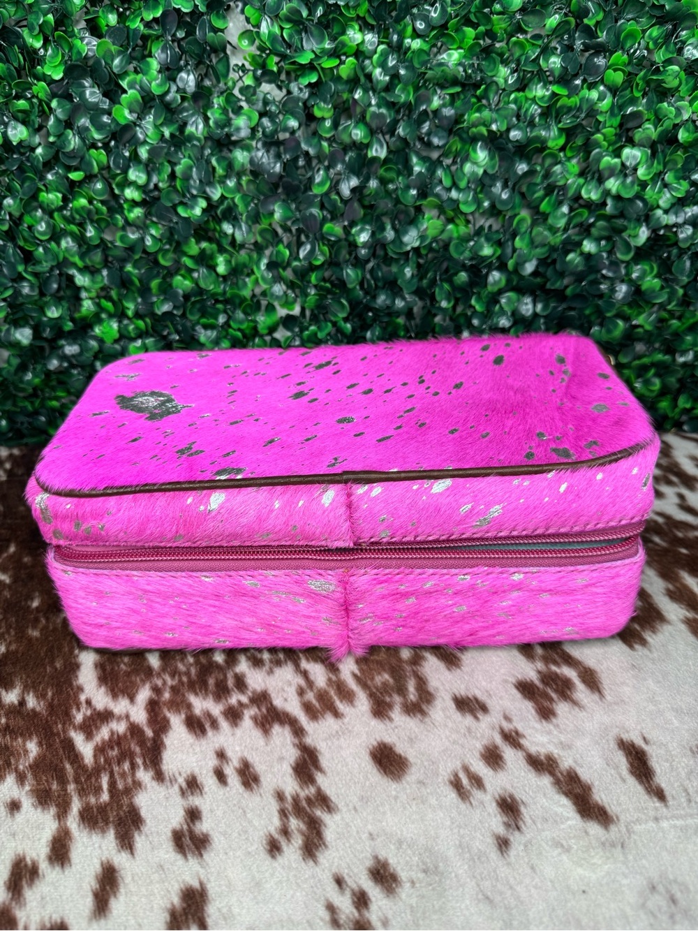 Bright Pink Hide Jewelry-Storage Case with Metallic Flecks